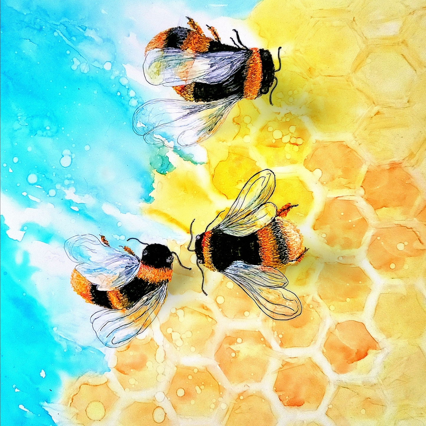 Bee-lieve Alcohol Ink Limited Edition Giclee Print by The Artful Lynk, Lynda Krupa Original Alcohol Ink Art