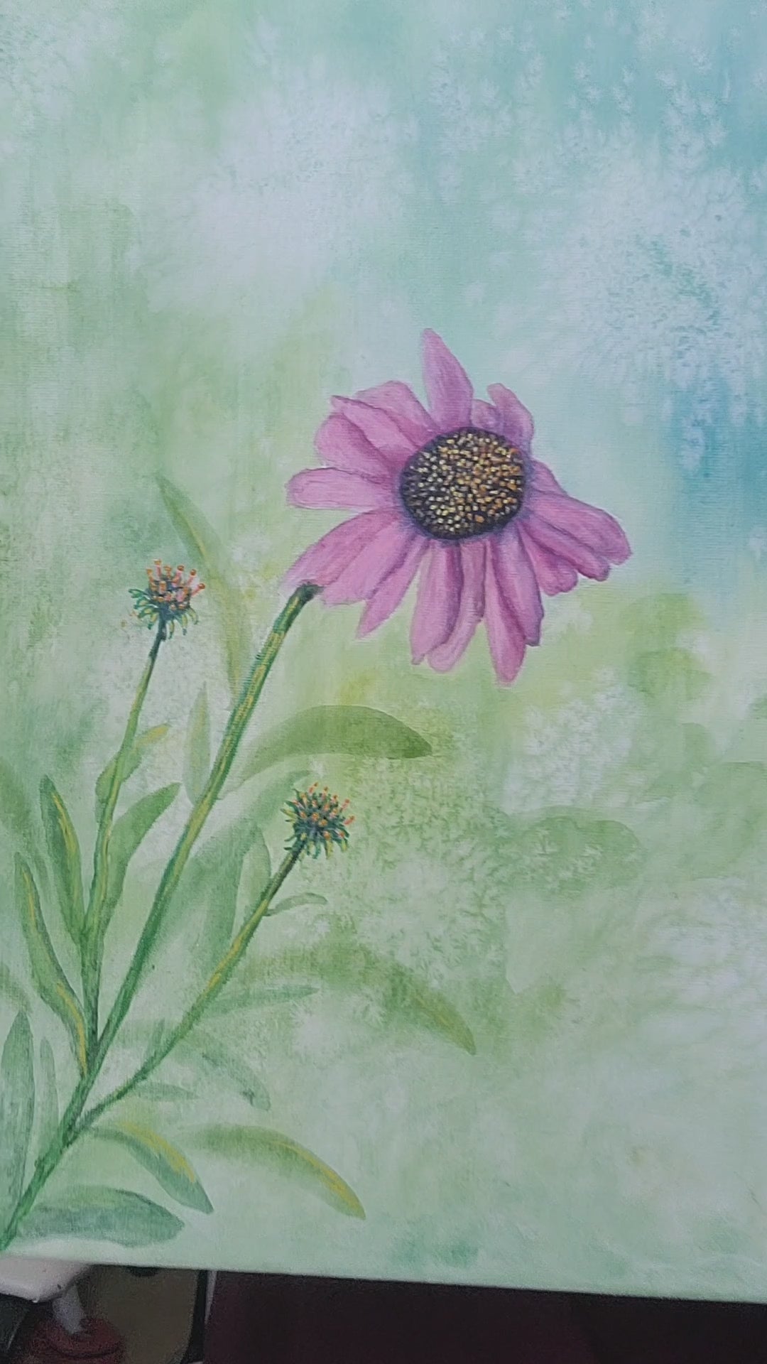 Video showcasing the watercolor on canvas of "Bloom where you are planted" by artist Lynda Krupa, The Artful Lynk