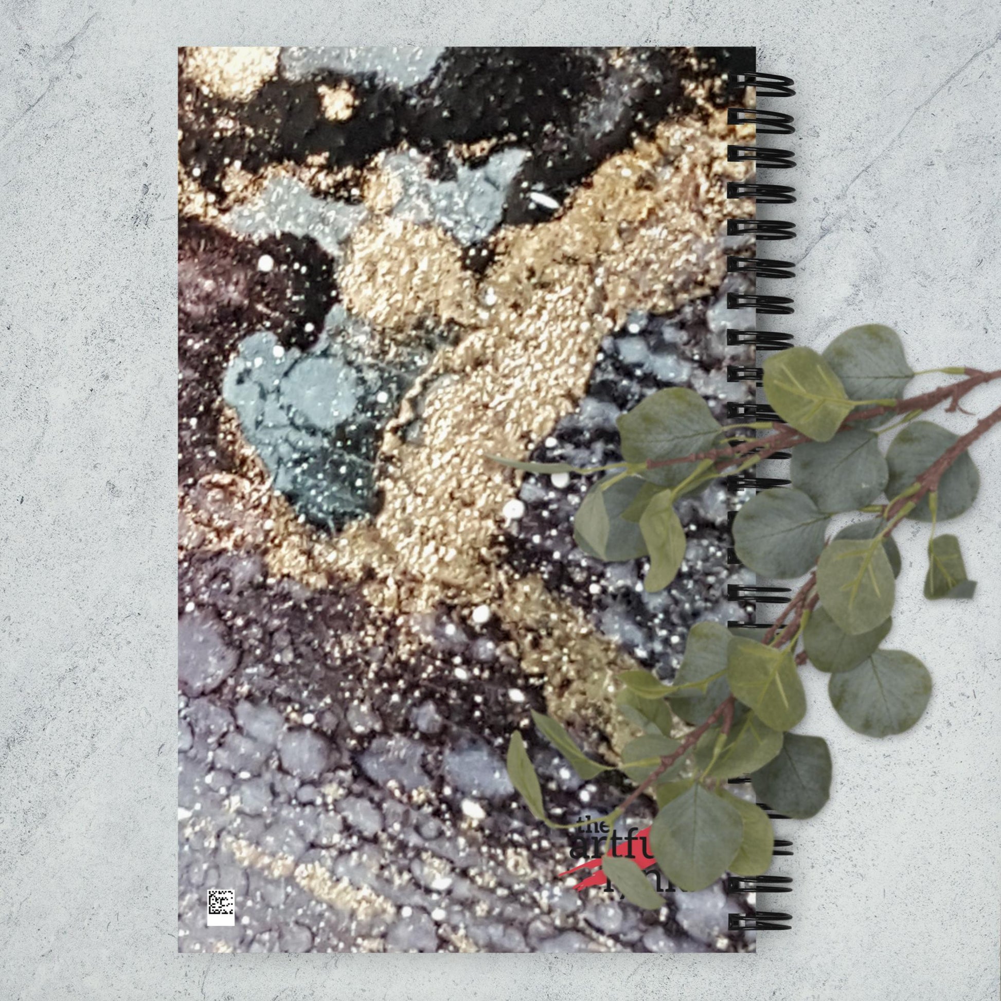 back cover Immerse yourself in the elegant world of abstract art with this granite-inspired spiral notebook